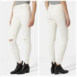 Topshop Moto High Waist Jamie Knee Rip White Jeans